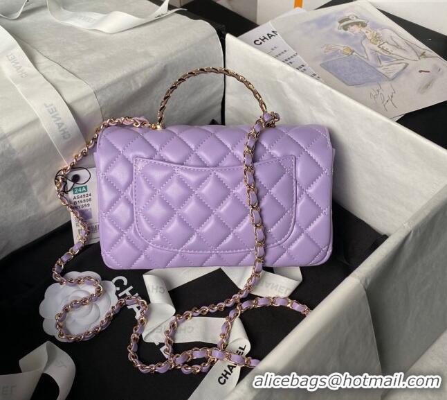 Promotional Chanel Shiny Lambskin Mini Flap Bag with Top Handle and Strass AS4924 Purple 2024