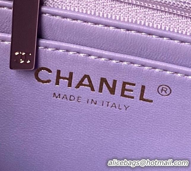 Promotional Chanel Shiny Lambskin Mini Flap Bag with Top Handle and Strass AS4924 Purple 2024