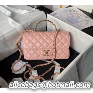 Low Cost Chanel Shiny Lambskin Mini Flap Bag with Top Handle and Strass AS4924 Light Pink 2024