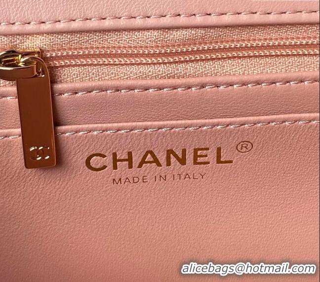 Low Cost Chanel Shiny Lambskin Mini Flap Bag with Top Handle and Strass AS4924 Light Pink 2024