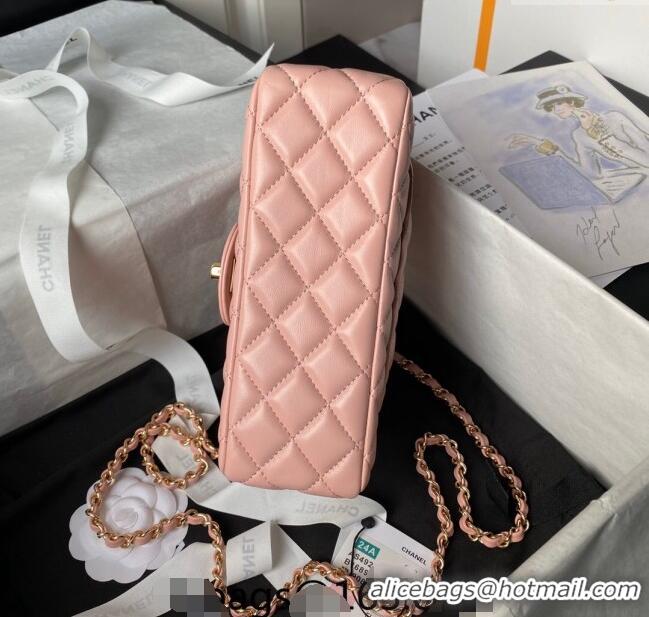 Low Cost Chanel Shiny Lambskin Mini Flap Bag with Top Handle and Strass AS4924 Light Pink 2024