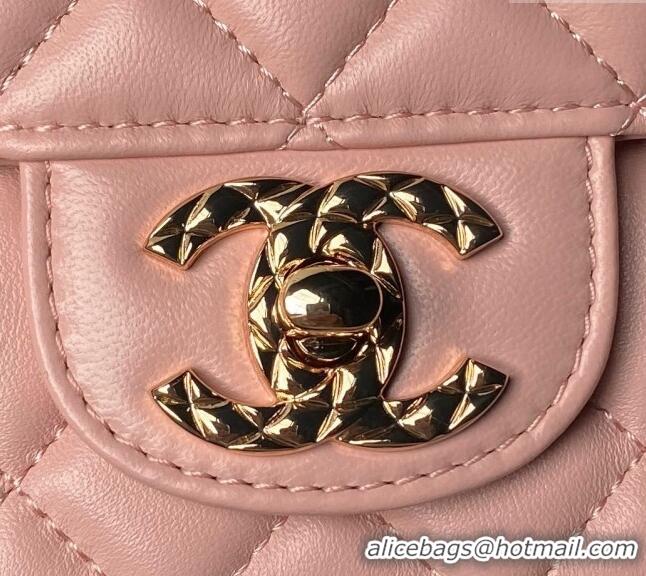 Low Cost Chanel Shiny Lambskin Mini Flap Bag with Top Handle and Strass AS4924 Light Pink 2024