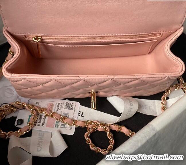 Low Cost Chanel Shiny Lambskin Mini Flap Bag with Top Handle and Strass AS4924 Light Pink 2024