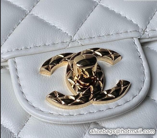 Super Quality Chanel Shiny Lambskin Mini Flap Bag with Top Handle and Strass AS4924 White 2024