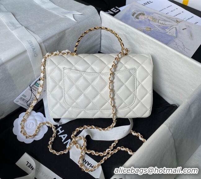 Super Quality Chanel Shiny Lambskin Mini Flap Bag with Top Handle and Strass AS4924 White 2024