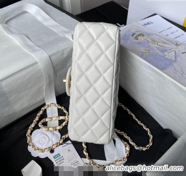 Super Quality Chanel Shiny Lambskin Mini Flap Bag with Top Handle and Strass AS4924 White 2024