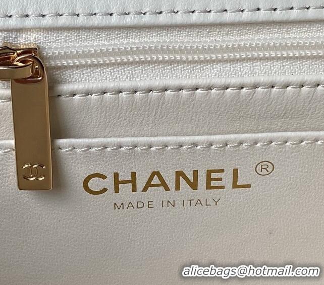 Super Quality Chanel Shiny Lambskin Mini Flap Bag with Top Handle and Strass AS4924 White 2024