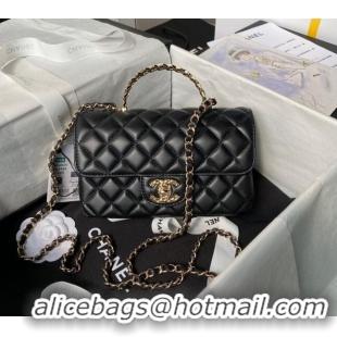 Buy Fashionable Chanel Shiny Lambskin Mini Flap Bag with Top Handle and Strass AS4924 Black 2024