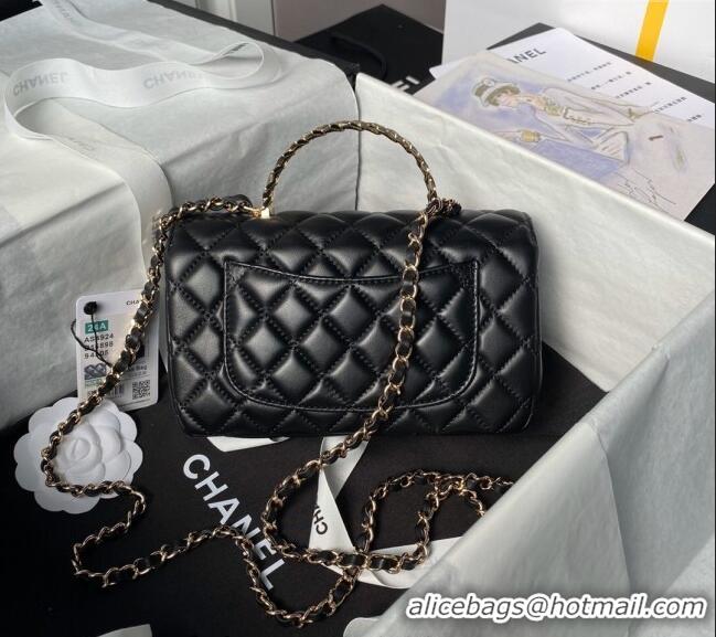 Buy Fashionable Chanel Shiny Lambskin Mini Flap Bag with Top Handle and Strass AS4924 Black 2024