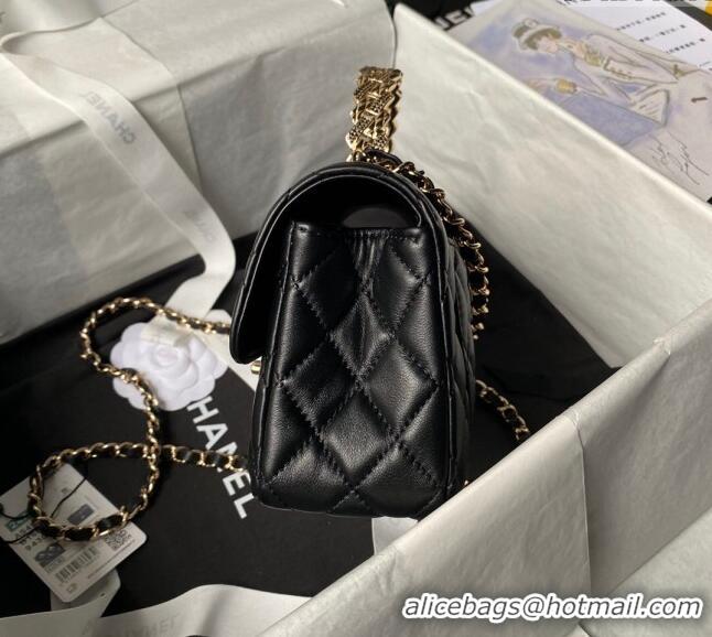 Buy Fashionable Chanel Shiny Lambskin Mini Flap Bag with Top Handle and Strass AS4924 Black 2024