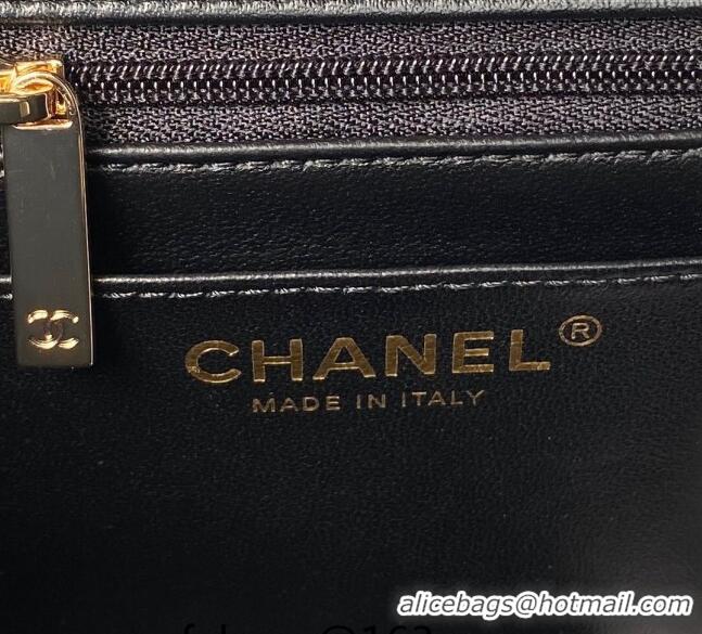 Buy Fashionable Chanel Shiny Lambskin Mini Flap Bag with Top Handle and Strass AS4924 Black 2024