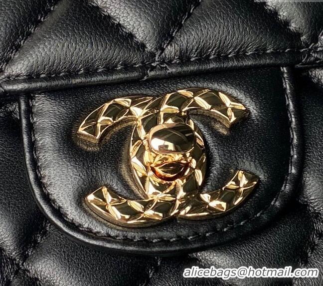 Buy Fashionable Chanel Shiny Lambskin Mini Flap Bag with Top Handle and Strass AS4924 Black 2024