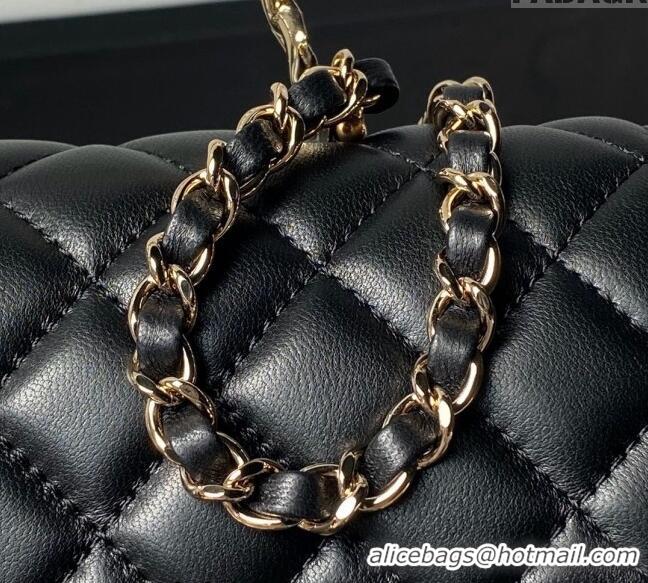 Buy Fashionable Chanel Shiny Lambskin Mini Flap Bag with Top Handle and Strass AS4924 Black 2024