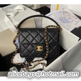 Buy Fashionable Chanel Grained Calfskin Small Flap bag with Top handle AS6262 Black 2024