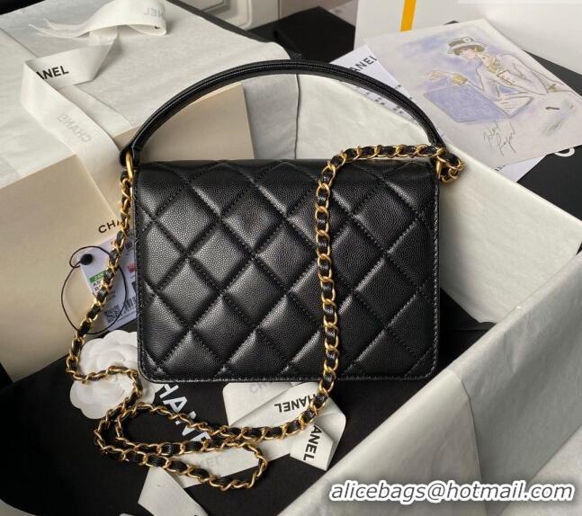 Buy Fashionable Chanel Grained Calfskin Small Flap bag with Top handle AS6262 Black 2024