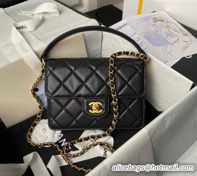 Buy Fashionable Chanel Grained Calfskin Small Flap bag with Top handle AS6262 Black 2024