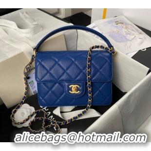 Super Quality Chanel Grained Calfskin Small Flap bag with Top handle AS6262 Blue 2024