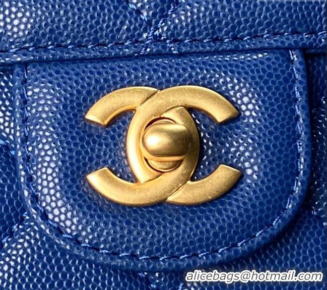 Super Quality Chanel Grained Calfskin Small Flap bag with Top handle AS6262 Blue 2024