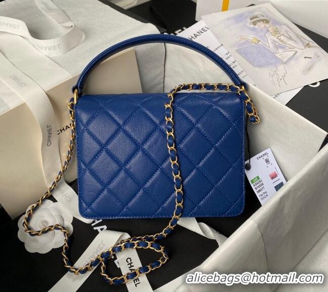 Super Quality Chanel Grained Calfskin Small Flap bag with Top handle AS6262 Blue 2024