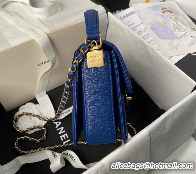 Super Quality Chanel Grained Calfskin Small Flap bag with Top handle AS6262 Blue 2024