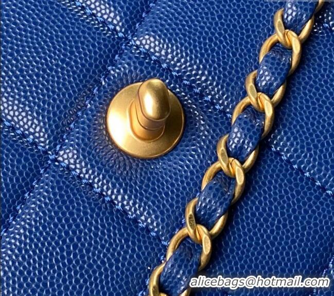 Super Quality Chanel Grained Calfskin Small Flap bag with Top handle AS6262 Blue 2024