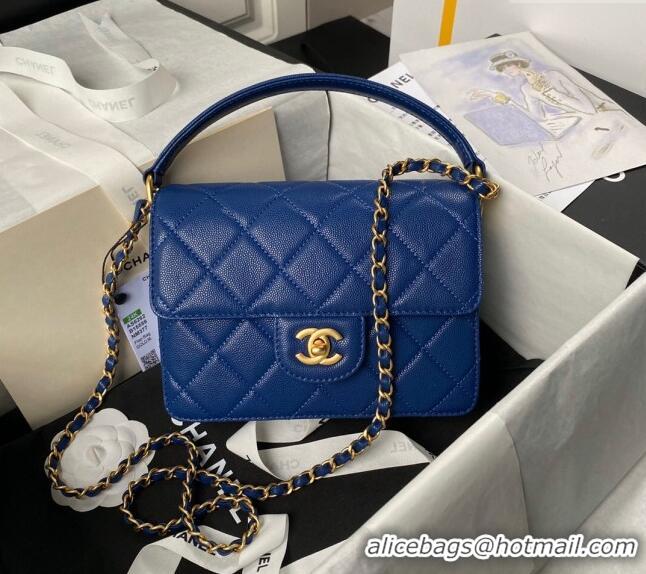 Super Quality Chanel Grained Calfskin Small Flap bag with Top handle AS6262 Blue 2024