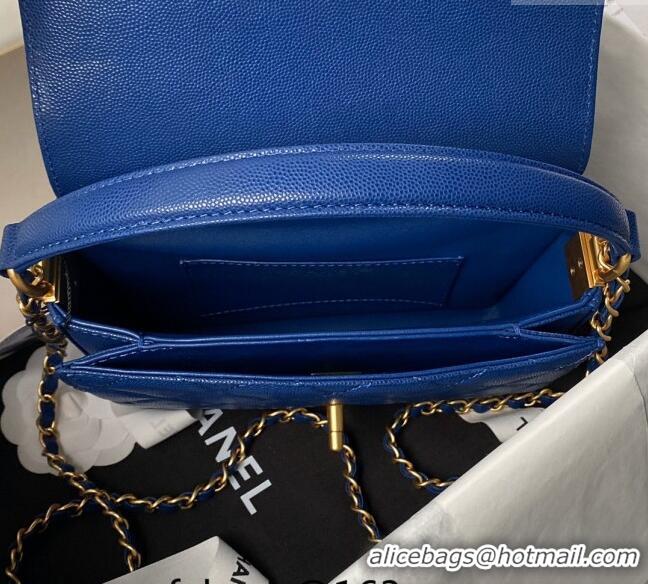 Super Quality Chanel Grained Calfskin Small Flap bag with Top handle AS6262 Blue 2024