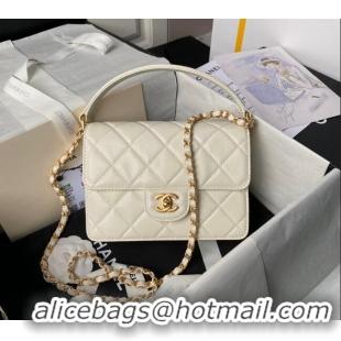 Best Quality Chanel Grained Calfskin Small Flap bag with Top handle AS6262 White 2024