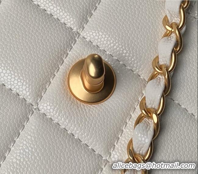 Best Quality Chanel Grained Calfskin Small Flap bag with Top handle AS6262 White 2024