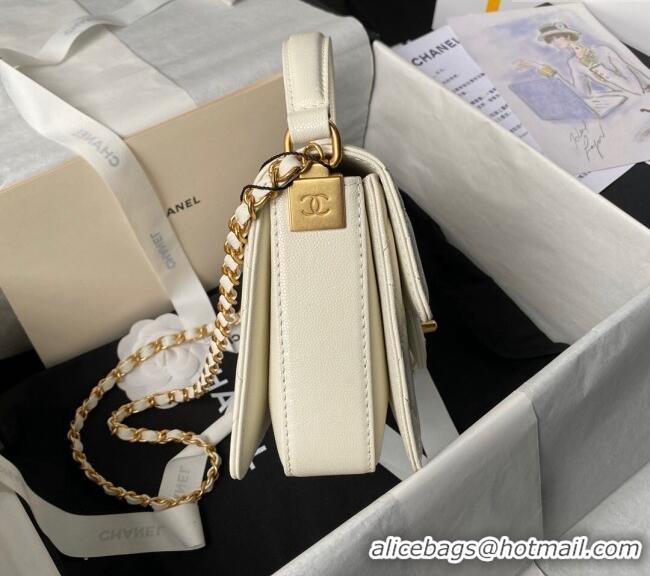 Best Quality Chanel Grained Calfskin Small Flap bag with Top handle AS6262 White 2024