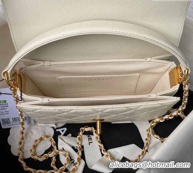 Best Quality Chanel Grained Calfskin Small Flap bag with Top handle AS6262 White 2024