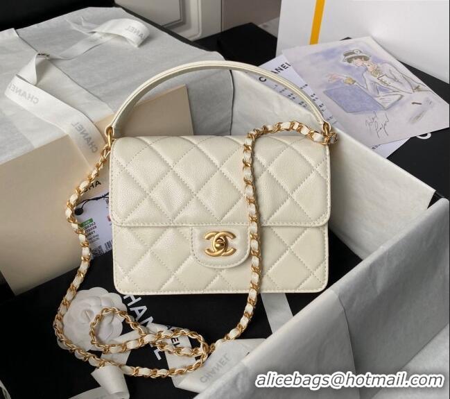 Best Quality Chanel Grained Calfskin Small Flap bag with Top handle AS6262 White 2024