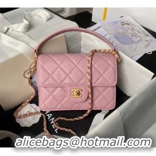 Most Popular Chanel Grained Calfskin Small Flap bag with Top handle AS6262 Light Pink 2024