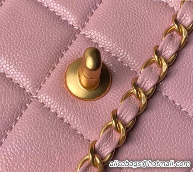 Most Popular Chanel Grained Calfskin Small Flap bag with Top handle AS6262 Light Pink 2024