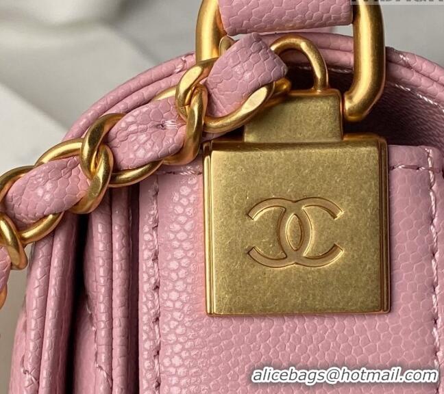 Most Popular Chanel Grained Calfskin Small Flap bag with Top handle AS6262 Light Pink 2024