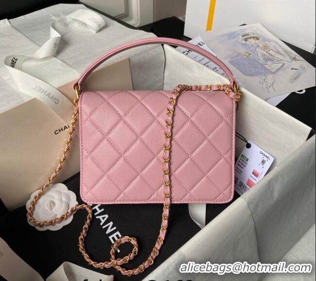 Most Popular Chanel Grained Calfskin Small Flap bag with Top handle AS6262 Light Pink 2024