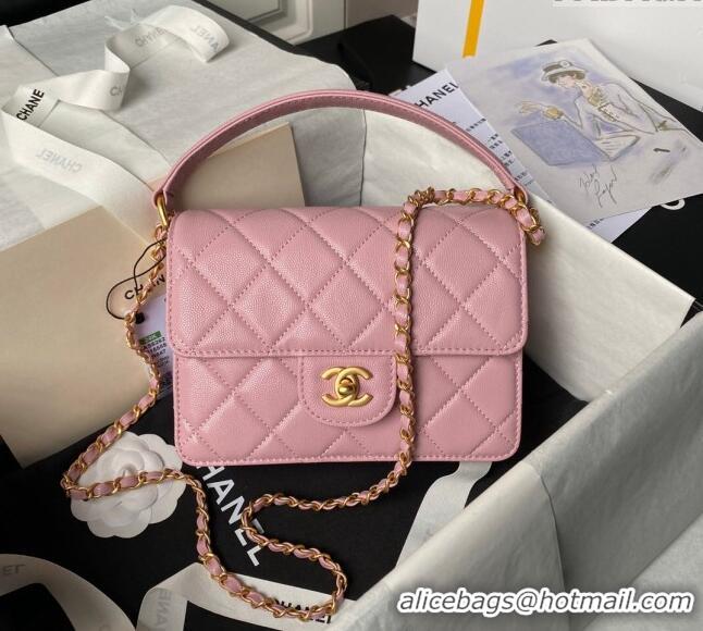 Most Popular Chanel Grained Calfskin Small Flap bag with Top handle AS6262 Light Pink 2024