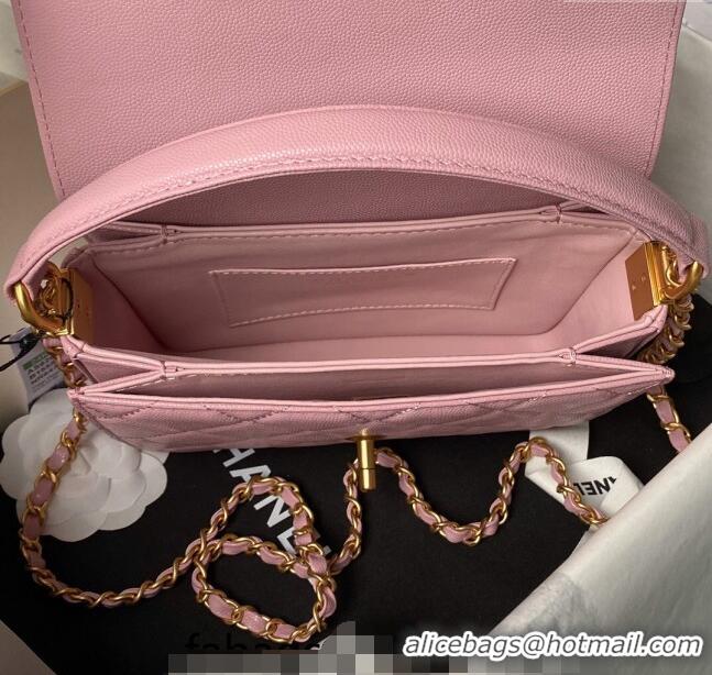 Most Popular Chanel Grained Calfskin Small Flap bag with Top handle AS6262 Light Pink 2024