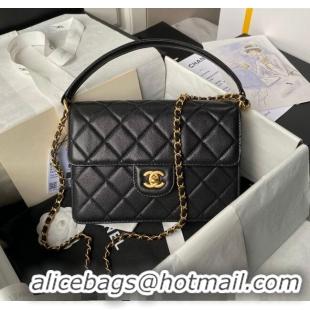 Shop Best Chanel Grained Calfskin Flap bag with Top Handle Bag AS6261 Black 2024