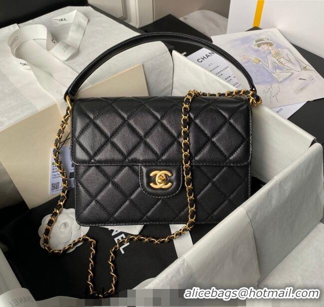 Shop Best Chanel Grained Calfskin Flap bag with Top Handle Bag AS6261 Black 2024