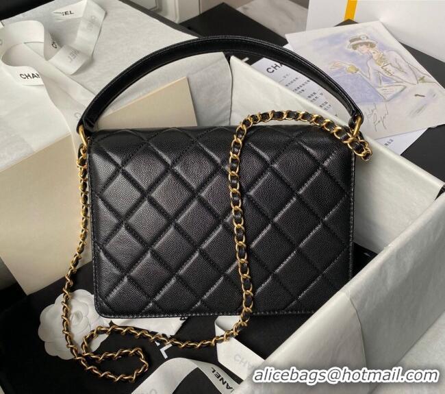 Shop Best Chanel Grained Calfskin Flap bag with Top Handle Bag AS6261 Black 2024