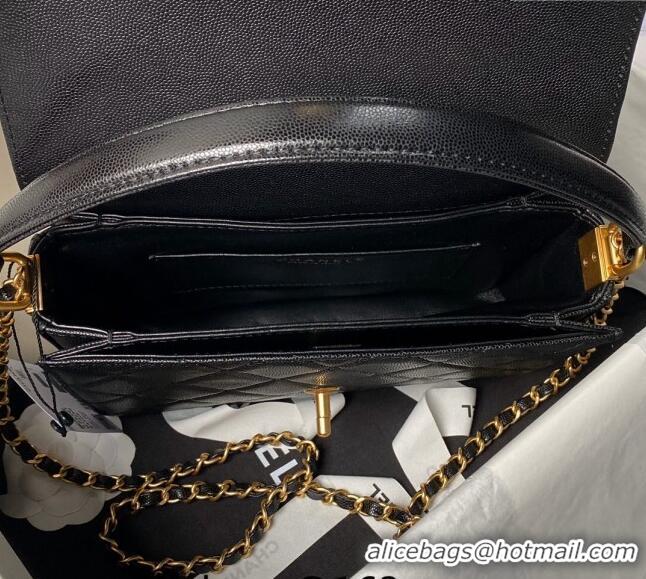 Shop Best Chanel Grained Calfskin Flap bag with Top Handle Bag AS6261 Black 2024