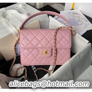 Buy Discount Chanel Grained Calfskin Flap bag with Top handle AS6261 Pink 2024