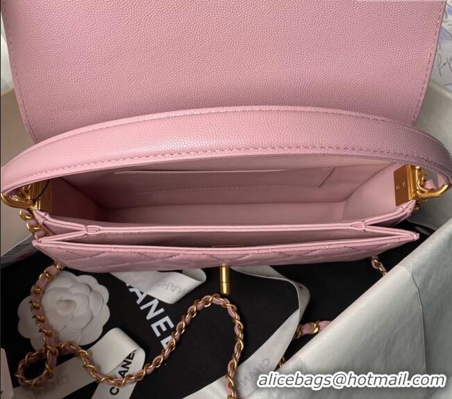 Buy Discount Chanel Grained Calfskin Flap bag with Top handle AS6261 Pink 2024