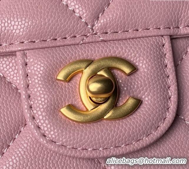 Buy Discount Chanel Grained Calfskin Flap bag with Top handle AS6261 Pink 2024