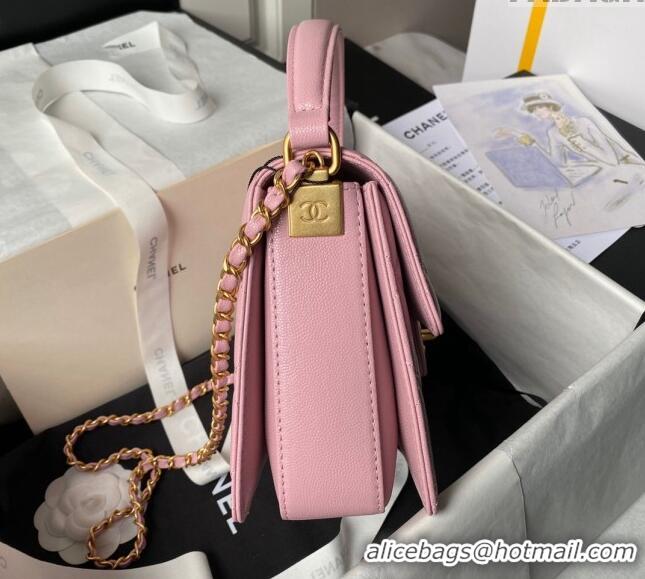 Buy Discount Chanel Grained Calfskin Flap bag with Top handle AS6261 Pink 2024