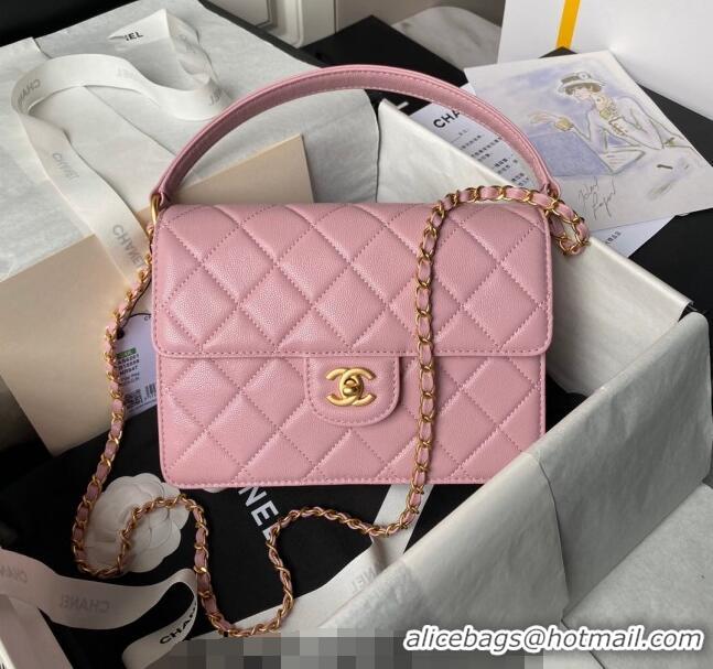 Buy Discount Chanel Grained Calfskin Flap bag with Top handle AS6261 Pink 2024