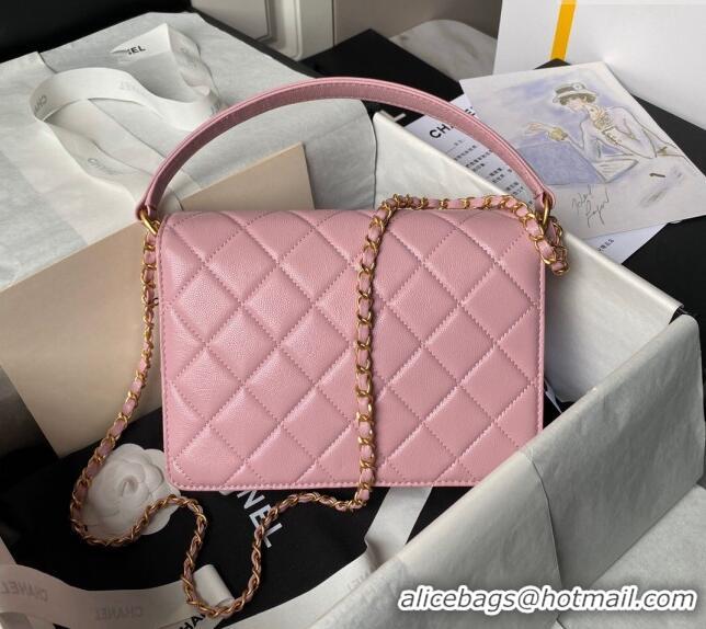 Buy Discount Chanel Grained Calfskin Flap bag with Top handle AS6261 Pink 2024