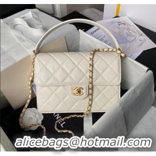 New Design Chanel Grained Calfskin Flap bag with Top handle AS6261 White 2024