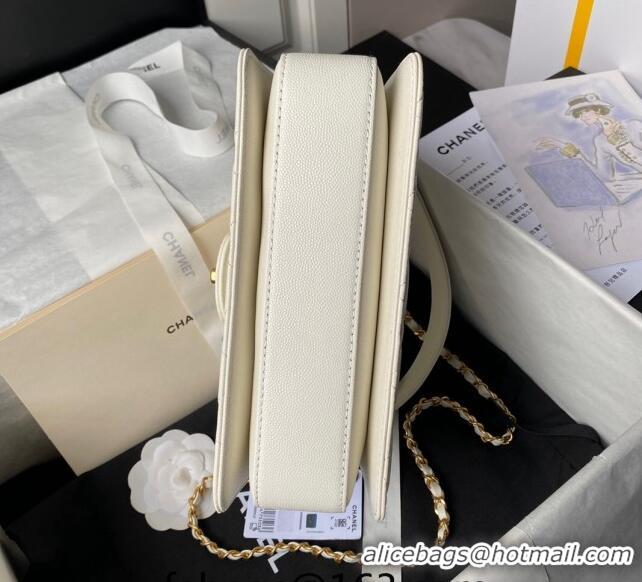 New Design Chanel Grained Calfskin Flap bag with Top handle AS6261 White 2024